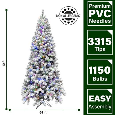 Image showing  10 ft. Pre-Lit Flocked Alaskan Pine Artificial Christmas Tree, Multicolor LED Lights