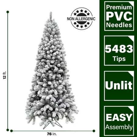 Fraser Hill Farm 12' Flocked Alaskan Pine Christmas Tree Artificial Christmas Trees