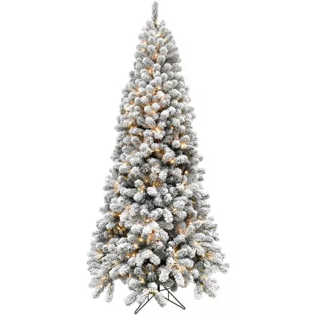 Fraser Hill Farm 12' Flocked Alaskan Pine Christmas Tree with Smart String Lights Artificial Christmas Trees