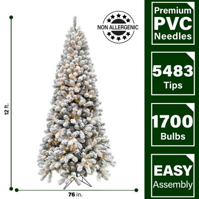 Image showing  12 ft. Pre-Lit Flocked Alaskan Pine Artificial Christmas Tree, Smart Lights