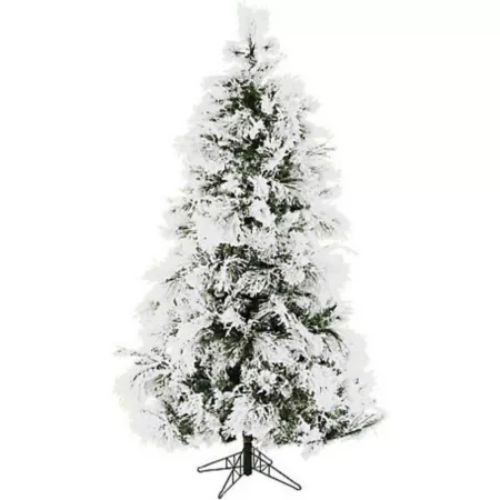 Fraser Hill Farm 12' Flocked Alaskan Pine Christmas Tree with Clear LED String Lights Artificial Christmas Trees