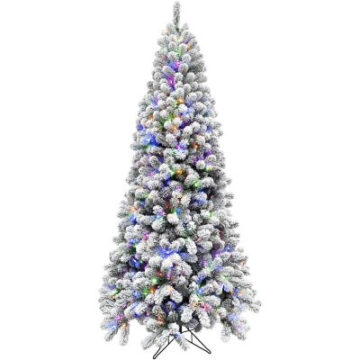 Fraser Hill Farm 12 ft. Flocked Alaskan Pine Christmas Tree with Multicolor LED String Lighting