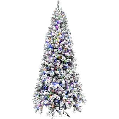 Fraser Hill Farm 12 ft. Pre-Lit Flocked Alaskan Pine Artificial Christmas Tree, Multicolor LED Lights