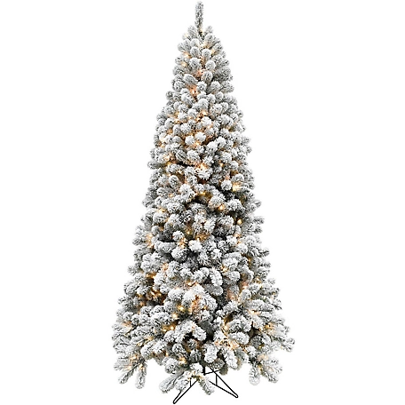 Fraser Hill Farm 9 ft. Flocked Alaskan Pine Christmas Tree with Smart String Lighting