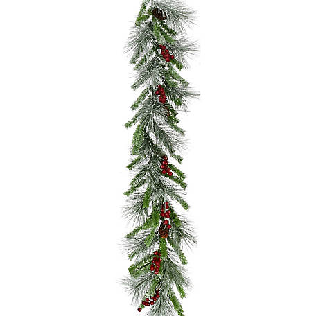 Fraser Hill Farm 9 ft. Lightly Flocked Decorative Garland with Pine Cones and Red Berries