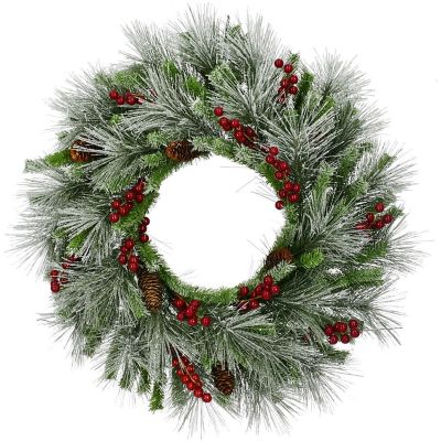 Fraser Hill Farm 25 in. Lightly Flocked Wreath Door or Wall Hanging with Pine Cones and Berries