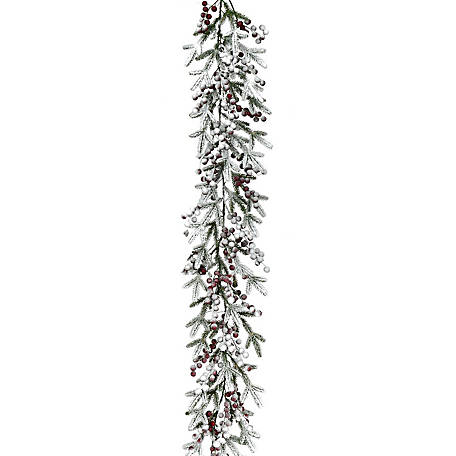 Fraser Hill Farm 9 ft. Flocked Decorative Garland with Red Berries