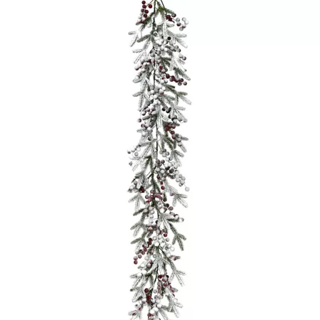 Fraser Hill Farm 9 Foot Flocked Decorative Garland with Red Berries Decorative Outdoor Lighting