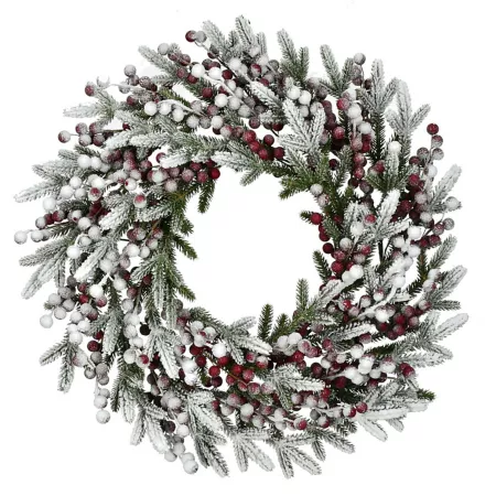 Fraser Hill Farm 25" Flocked Wreath Door or Wall with Bays Artificial Christmas Wreaths