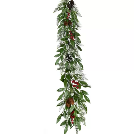 Fraser Hill Farm 9' Mixed Leaf Decorative Garland with Pine Cones and Red Berries Artificial Christmas Garlands