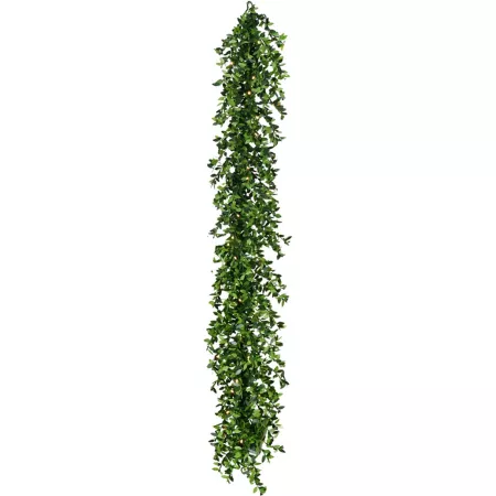 Fraser Hill Farm 9 Foot Decorative Boxwood Garland with Warm White LED Lights Artificial Christmas Garlands