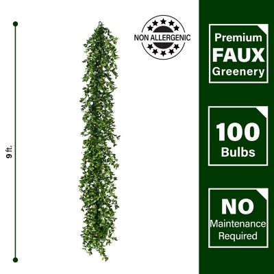 Image showing  9 ft. Boxwood Decorative Artificial Garland, Warm White LED Lights