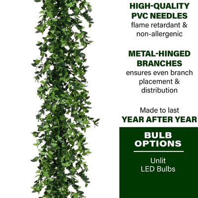 Image showing  9 ft. Boxwood Decorative Artificial Garland, Warm White LED Lights