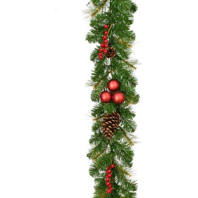 Fraser Hill Farm 9 ft. Joyful Decorative Artificial Christmas Garland with Pine Cones and Red Berries