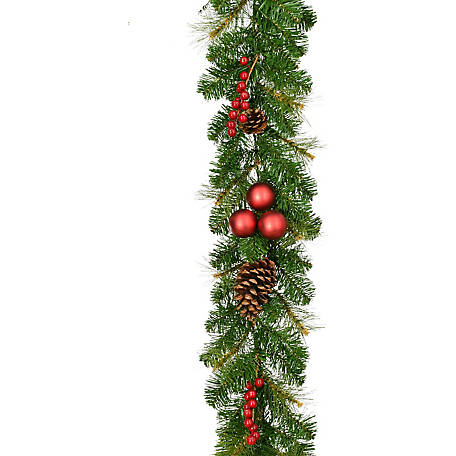 Fraser Hill Farm 9 ft. Joyful Decorative Garland with Pine Cones and Red Berries