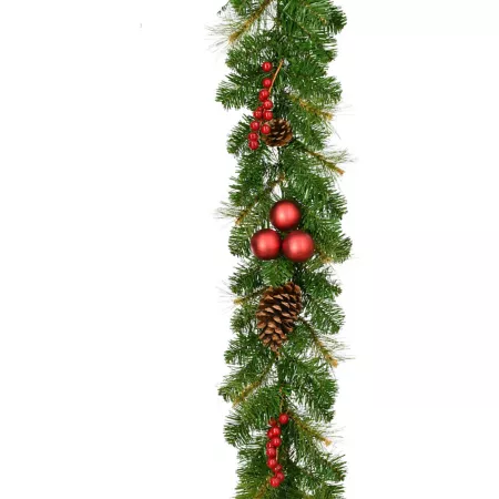 Fraser Hill Farm 9 ft Merry Decorative Artificial Christmas Wreath with Pine Cones and Red Berries Artificial Christmas Garlands