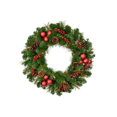 Fraser Hill Farm 24 in. Joyful Artificial Christmas Wreath with Pine Cones, Berries and Ornaments