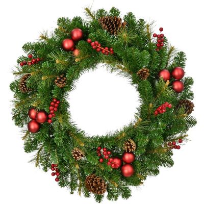 Fraser Hill Farm 30 in. Joyful Artificial Wreath with Pine Cones, Berries and Ornaments