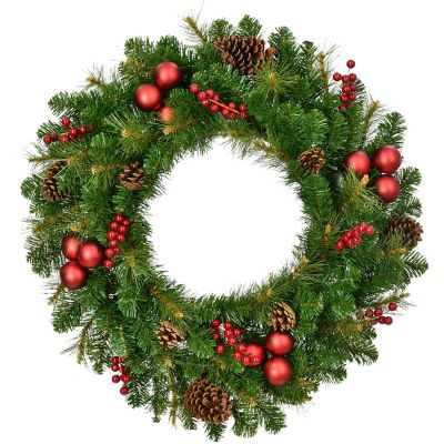 Fraser Hill Farm 30 in. Joyful Wreath Door or Wall Hanging with Pine Cones, Berries, and Ornaments