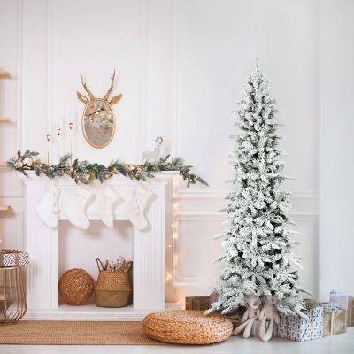 Fraser Hill Farm 6.5 ft. Slim Mountain Pine Flocked Christmas Tree