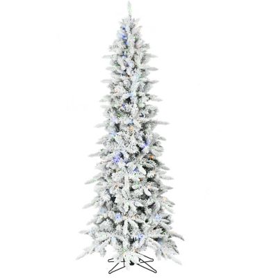 Fraser Hill Farm 6.5 ft. Pre-Lit Slim Mountain Pine Flocked Artificial Christmas Tree, Multicolor LED Lights