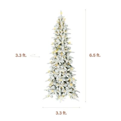Image showing  6.5 ft. Pre-Lit Slim Mountain Pine Flocked Artificial Christmas Tree, Multicolor LED Lights