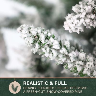 Image showing  6.5 ft. Pre-Lit Slim Mountain Pine Flocked Artificial Christmas Tree, Multicolor LED Lights