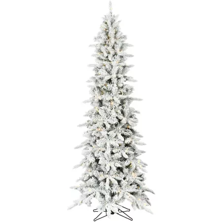 Fraser Hill Farm 7.5 ft Thin Mountain Pine Flocked Christmas Tree with Warm White LED Lights Artificial Christmas Trees