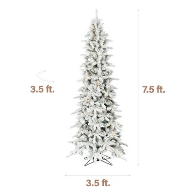 Image showing  7.5 ft. Slim Mountain Pine Flocked Christmas Tree with Warm White LED Lights