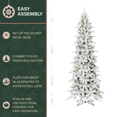 Image showing  7.5 ft. Slim Mountain Pine Flocked Christmas Tree with Warm White LED Lights