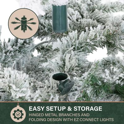 Image showing 7 th Fraser Hill Farm 7.5 ft. Slim Mountain Pine Flocked Christmas Tree with Warm White LED Lights
