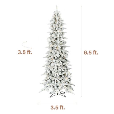 Image showing  7.5 ft. Pre-Lit Slim Mountain Pine Flocked Artificial Christmas Tree, Multicolor LED Lights