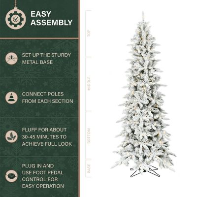 Image showing  7.5 ft. Pre-Lit Slim Mountain Pine Flocked Artificial Christmas Tree, Multicolor LED Lights