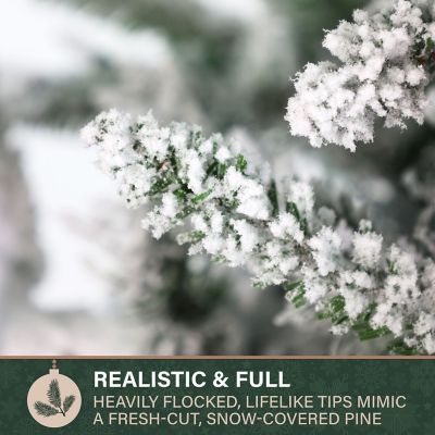 Image showing  7.5 ft. Pre-Lit Slim Mountain Pine Flocked Artificial Christmas Tree, Multicolor LED Lights