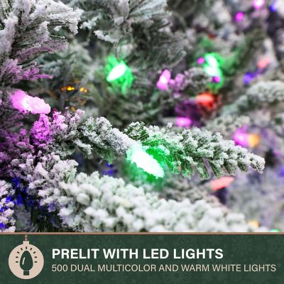 Image showing 6 th Fraser Hill Farm 7.5 ft. Pre-Lit Slim Mountain Pine Flocked Artificial Christmas Tree, Multicolor LED Lights