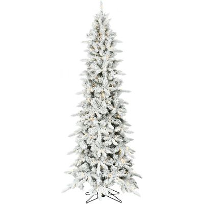 Fraser Hill Farm 9 ft. Slim Mountain Pine Flocked Christmas Tree with Warm White LED Lights