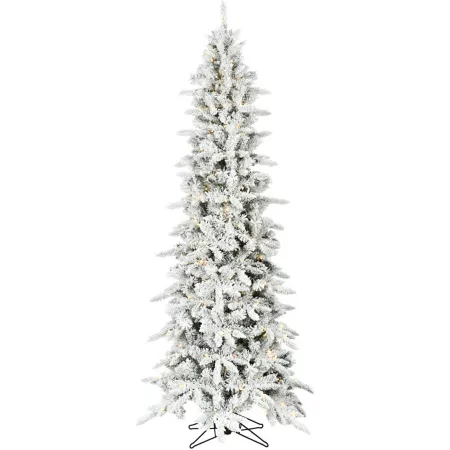 Fraser Hill Farm 9 ft Thin Mountain Pine Flocked Christmas Tree with Warm White LED Lights Artificial Christmas Trees