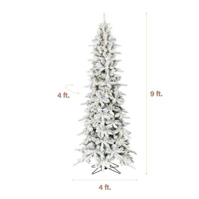 Image showing  9 ft. Pre-Lit Flocked Mountain Pine Slim Artificial Christmas Tree, Warm White LED Lights