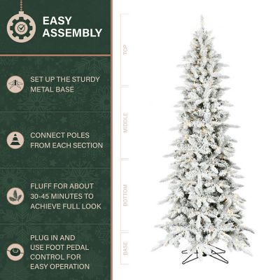 Image showing  9 ft. Pre-Lit Flocked Mountain Pine Slim Artificial Christmas Tree, Warm White LED Lights