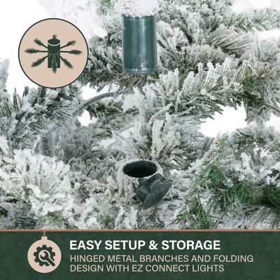 Image showing 6 th Fraser Hill Farm 9 ft. Pre-Lit Flocked Mountain Pine Slim Artificial Christmas Tree, Warm White LED Lights