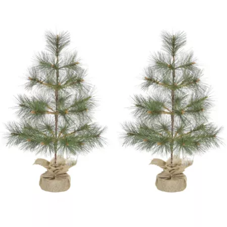 Fraser Hill Farm 3 Foot Christmas Tree with Burlap Bag 2 Pack Christmas Statues