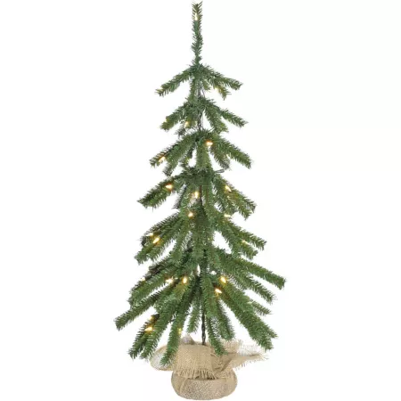 Fraser Hill Farm 3ft Downswept Christmas Tree with Burlap Sack and Warm White LED Lights Artificial Christmas Trees