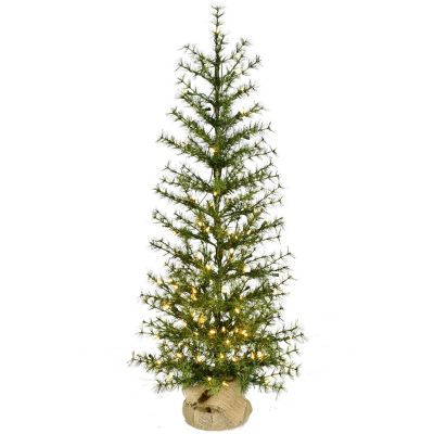 Fraser Hill Farm 4 ft. Farm house Fir Christmas Tree with Burlap Bag and Warm White LED Lights