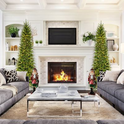 Fraser Hill Farm 7.5 ft. Pre-Lit Winter Falls Slim Artificial Christmas Tree, 8-Function LED Lights