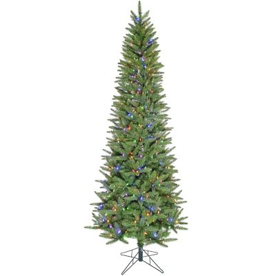 Fraser Hill Farm 9 ft. Pre-Lit Winter Falls Slim Artificial Christmas Tree with Music, 8-Function LED Lights