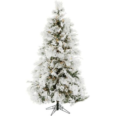Fraser Hill Farm 10 ft. Snowy Pine Flocked Christmas Tree with Warm White LED Lighting and EZ Connect