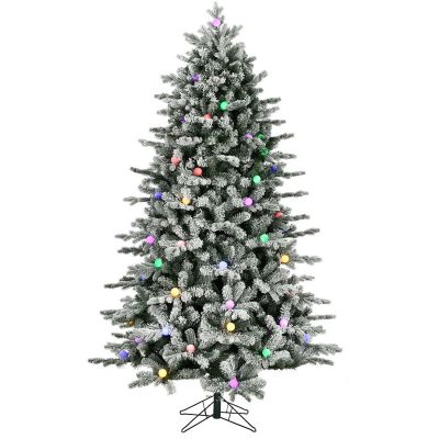 Fraser Hill Farm 7.5 ft. Full White Tail Pine Snow-Flocked Christmas Tree with Colorful G40 Bulbs