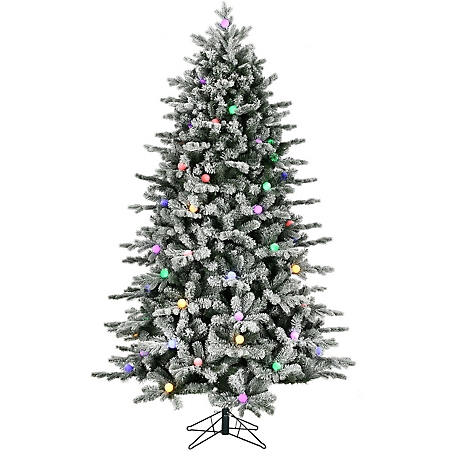 Fraser Hill Farm 7.5 ft. Full White Tail Pine Snow-Flocked Christmas Tree with Colorful G40 Bulbs