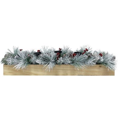 Fraser Hill Farm 5-Candle Holder Centerpiece with Frosted Pine Branches, Red Berries, Pinecones and Pine Box, 42 in.