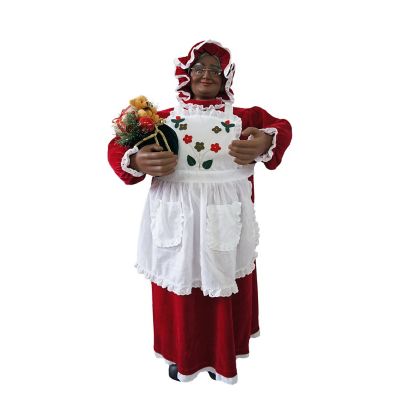 Fraser Hill Farm 3 ft. Music and Motion African American Mrs. Claus with Apron, Animated Indoor Holiday Decor